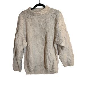 Handmade 100% Lambswool Knit Sweater Made in Ecuador Mens Large Cream
